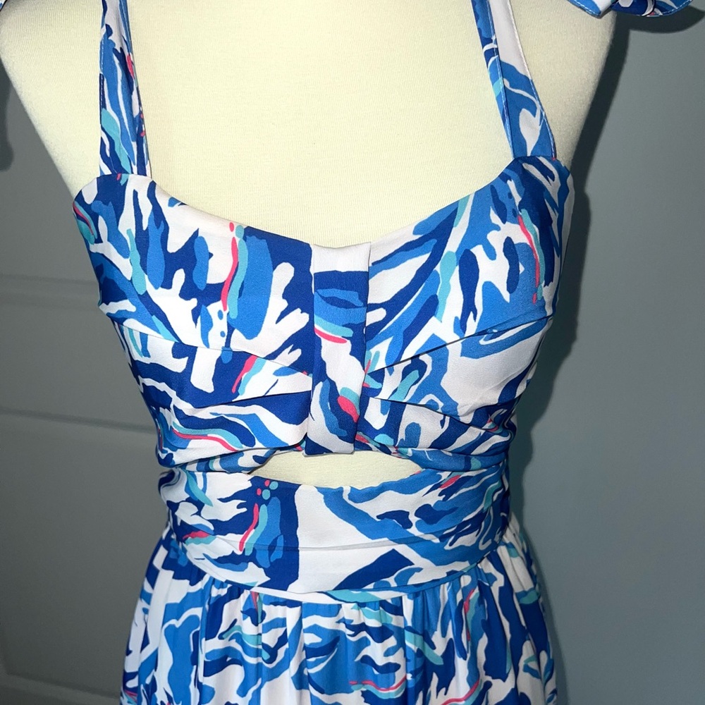Blue and White Patterned Maxi Dress - Picture 3 of 3